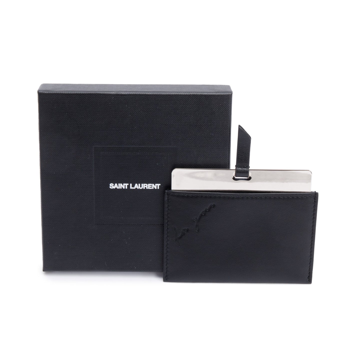 Saint Laurent Black Calfskin Leather 'For You' Mirror Holder with Mirror