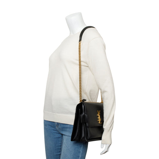 Saint Laurent Black Calfskin Leather Large Sunset Shoulder Bag