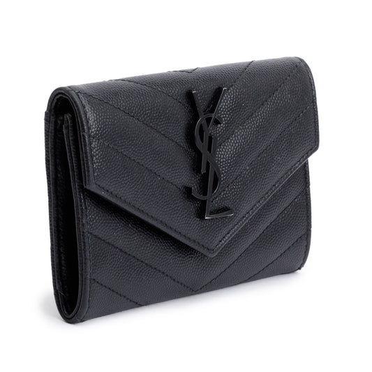 Saint Laurent Black Grain De Poudre Cassandre Matelasse Small Envelope Wallet