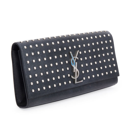 Saint Laurent Black Grain De Poudre Studded Kate Clutch