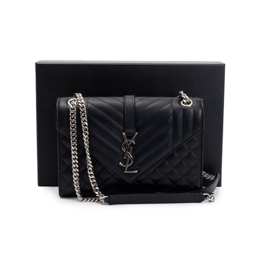 Saint Laurent Black Grained De Poudre Medium Envelope Shoulder Bag