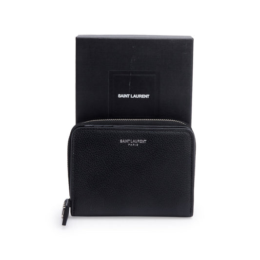 Saint Laurent Black Leather Rive Gauche Compact Wallet