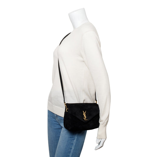 Saint Laurent Black Suede Monogram Matelasse Toy Loulou Crossbody Bag