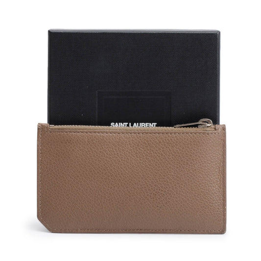 Saint Laurent Brown Grain De Poudre Paris Fragments Zipped Card Case