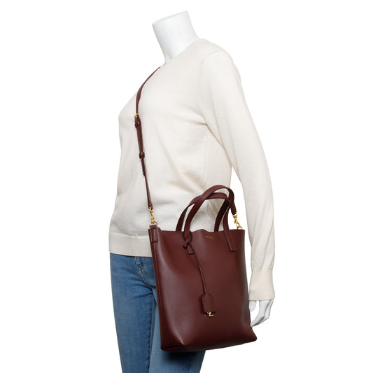 Saint Laurent Burgundy Calfskin Leather Toy Shopping Tote