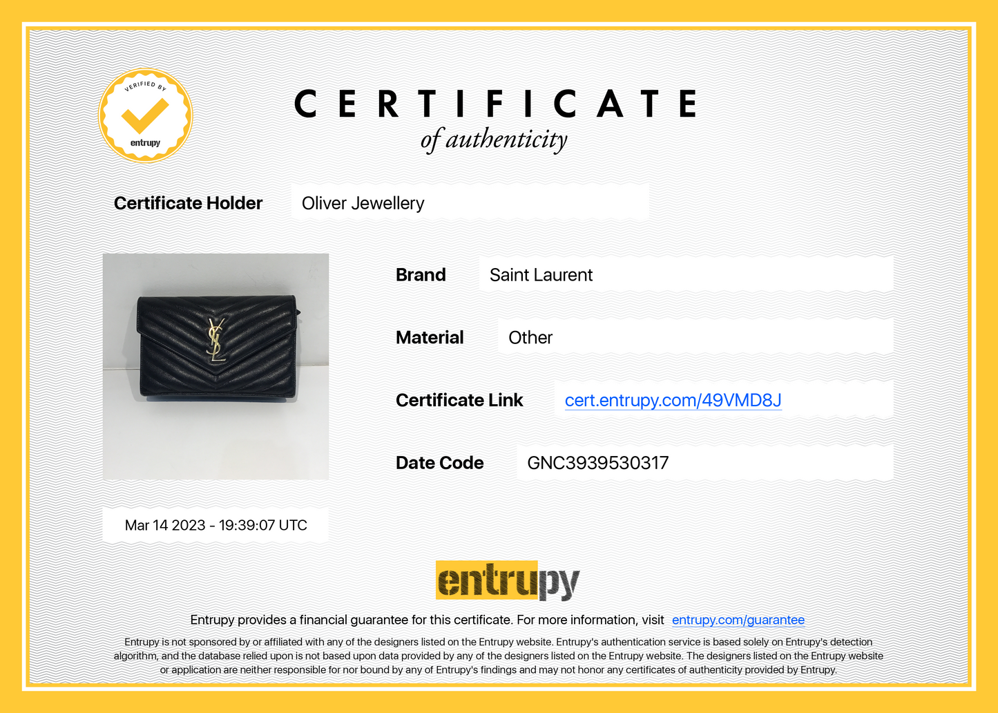 Saint Laurent Cassandre Matelasse Chain Wallet