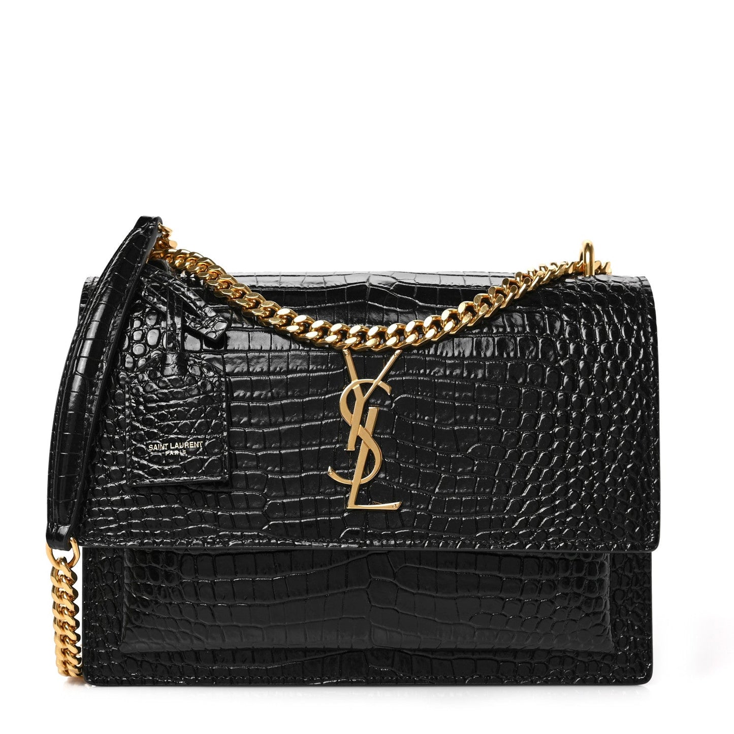YSL CROC EMBOSSED CALFSKIN MONOGRAM SUNSET MEDIUM CROSSBODY BAG