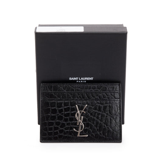 Saint Laurent Crocodile Embossed Leather Card Holder