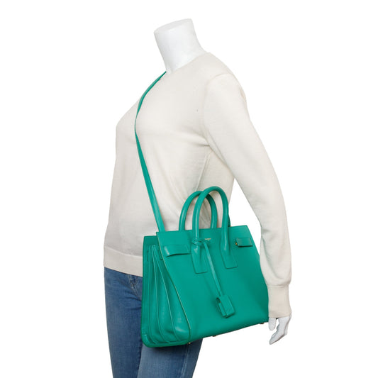 Saint Laurent Green Leather Small Sac De Jour