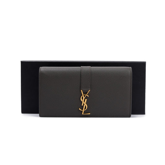 Saint Laurent Grey Grained Leather Large Flap Wallet