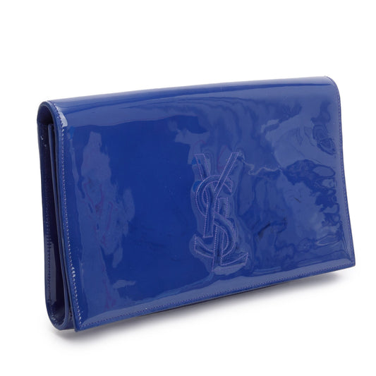 Saint Laurent Large Blue Patent Leather Belle de Jour Clutch