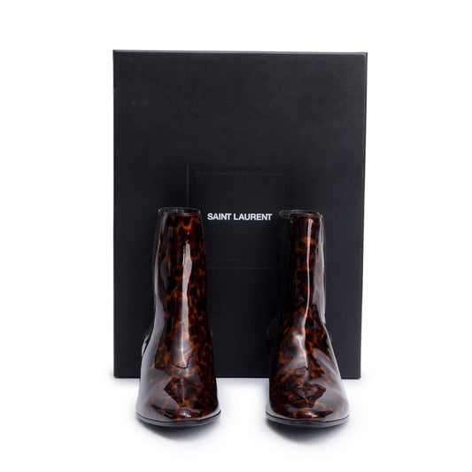 Saint Laurent Manto Naturale Patent Tartaruga Leather West 45 Chelsea Boots, Size 40.5