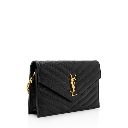 Luxury Saint Laurent Trending 2025 Matelasse Grain de Poudre Monogram Envelope Chain Wallet (SHF-bXElvR)