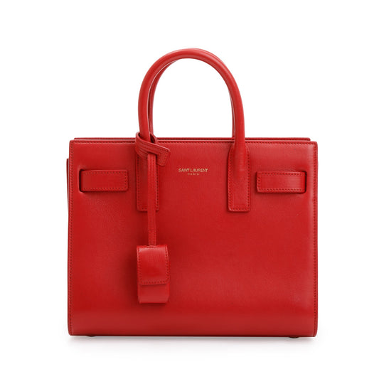 Saint Laurent Red Smooth Calfskin Leather Nano Sac De Jour