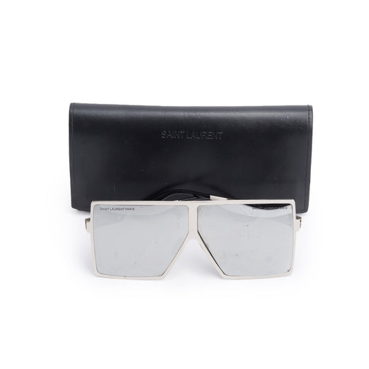 Saint Laurent SL 182 Silver Tone Metal Frame Betty Shield Sunglasses