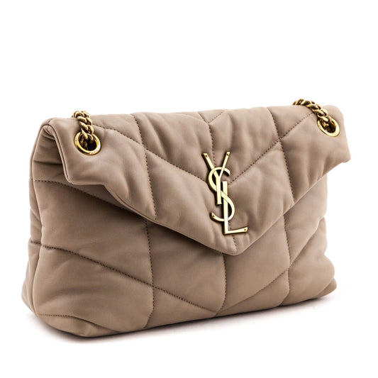 Luxury Saint Laurent Trending 2025 Beige Lambskin Quilted Small Loulou Puffer Satchel