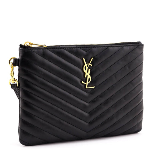 Luxury Saint Laurent Trending 2025 Black Calfskin Matelasse Cassandre Monogram A5 Pouch