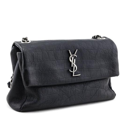 Luxury Saint Laurent Trending 2025 Black Crocodile Embossed Medium West Hollywood Bag