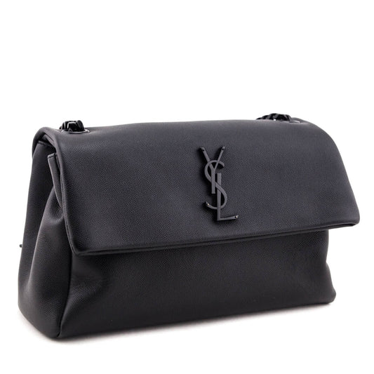 Luxury Saint Laurent Trending 2025 Black Grain De Poudre Medium West Hollywood Monogram Fold-Over Bag
