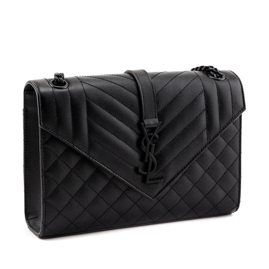 Luxury Saint Laurent Trending 2025 Black Grain de Poudre Mixed Matelasse Triquilt Medium Monogram Satchel