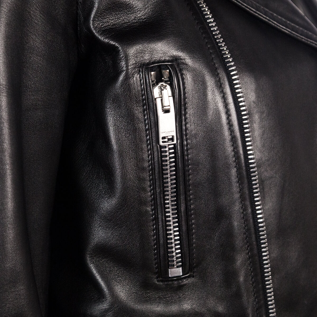 Luxury Saint Laurent Trending 2025 Black Lamb Leather Biker Jacket Size S | FR 38