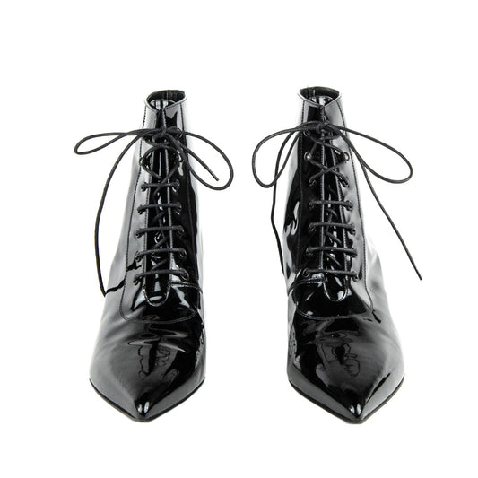 Luxury Saint Laurent Trending 2025 Black Patent Lace Up Ankle Boots Size US 11 | EU 41