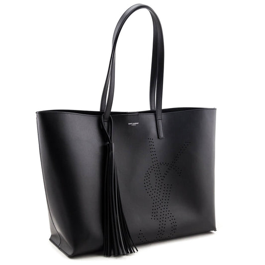 Luxury Saint Laurent Trending 2025 Black Perforated Leather E/W Shopper Tote