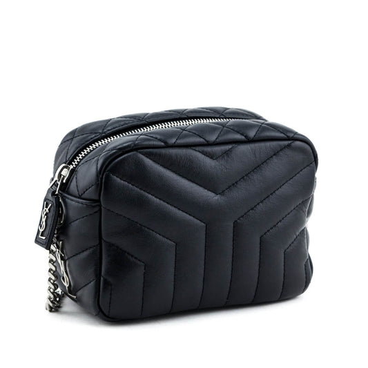 Luxury Saint Laurent Trending 2025 Black Y Quilted Leather Mini LouLou Bowling Bag