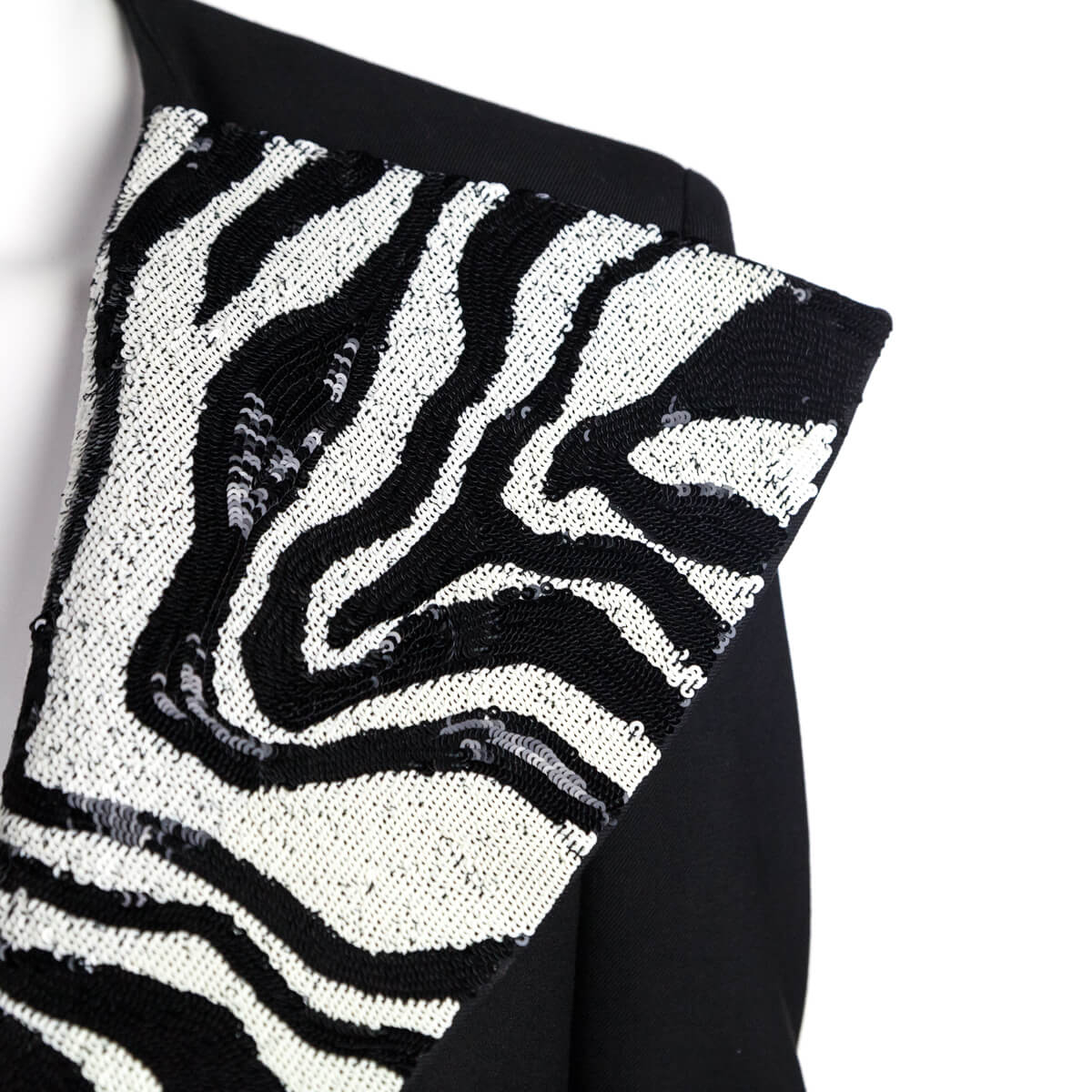 Luxury Saint Laurent Trending 2025 Black & White Zebra Sequin Jacket Size M | FR 38