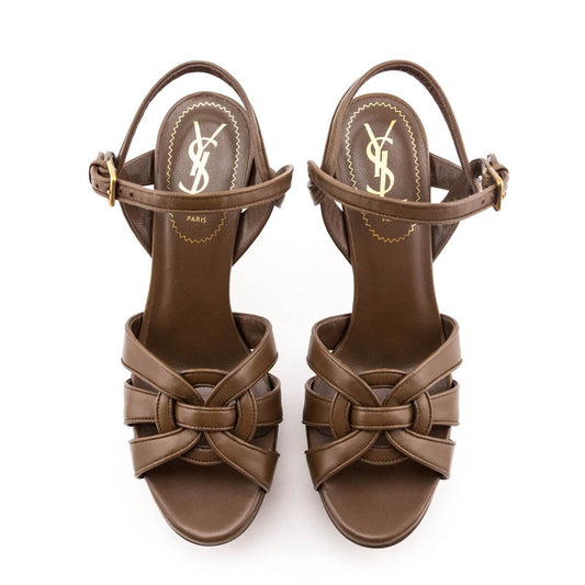 Luxury Saint Laurent Trending 2025 Brown Leather Tribute Platform Sandals Size 6 | EU 36
