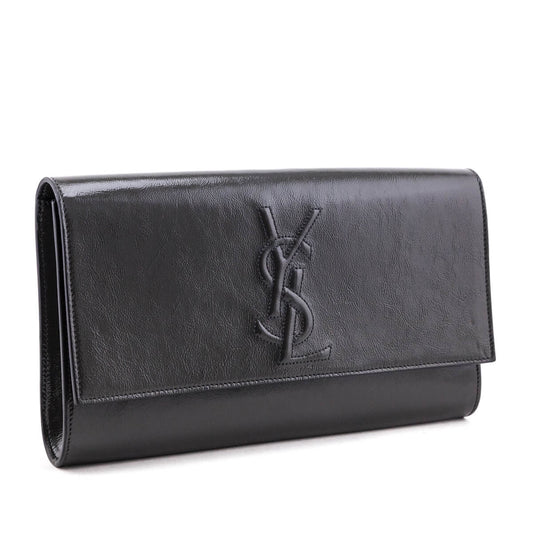 Luxury Saint Laurent Trending 2025 Gray Textured Patent Monogram Large Belle De Jour Clutch