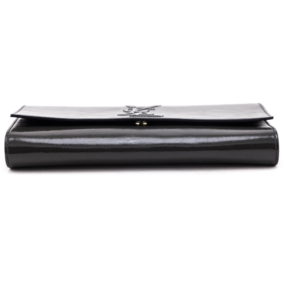 Luxury Saint Laurent Trending 2025 Gray Textured Patent Monogram Large Belle De Jour Clutch