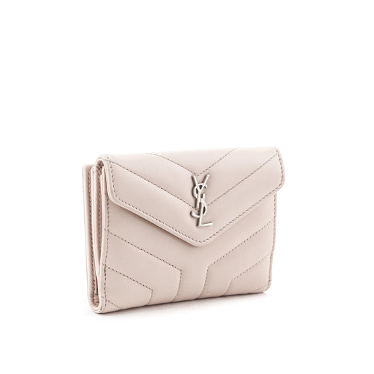 Luxury Saint Laurent Trending 2025 Marble Pink Matelasse "Y" Lambskin Loulou Compact Wallet