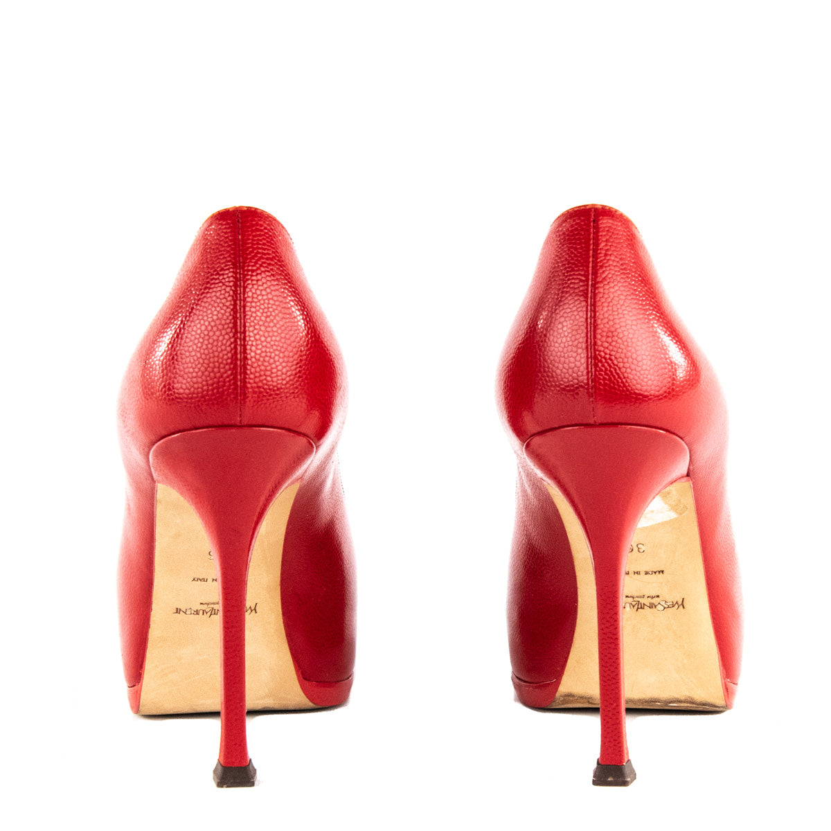 Luxury Saint Laurent Trending 2025 Red Leather Tribtoo Platform Pumps Size US 6 | EU 36