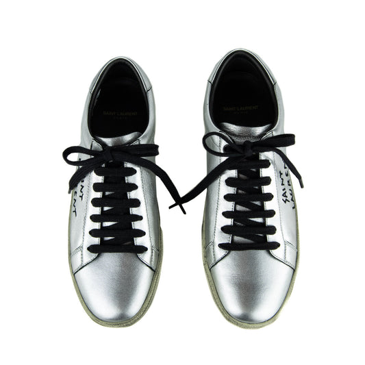 Luxury Saint Laurent Trending 2025 Silver Leather Alpha Sigma Low Top Sneakers Size 11 | EU 41