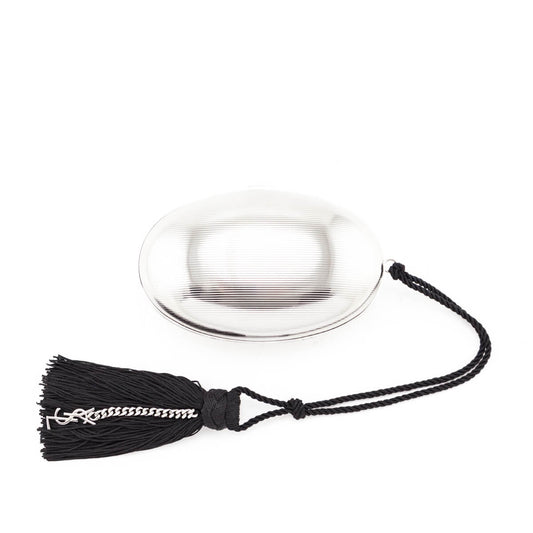Luxury Saint Laurent Trending 2025 Silver Brass Oval Logo Minaudiere