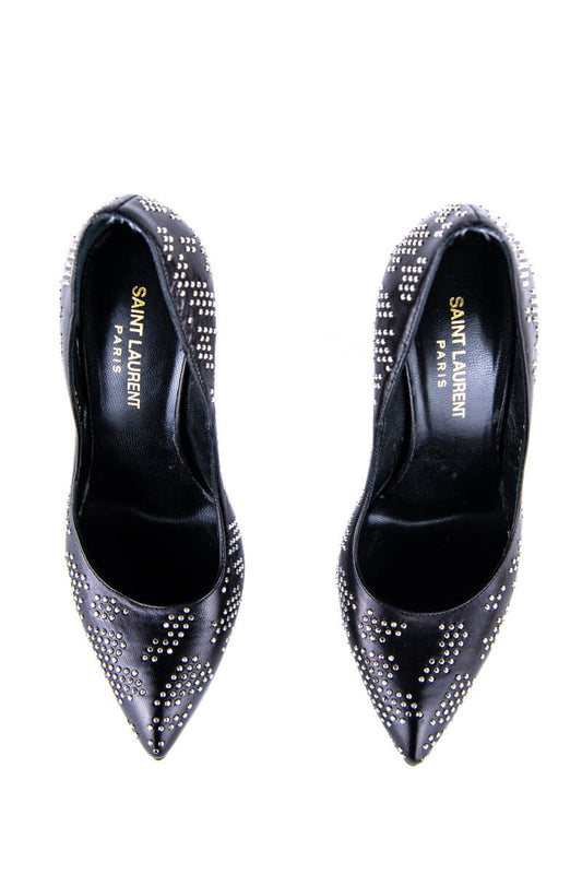 Luxury Saint Laurent Trending 2025 Black Leather Studded Platform Pumps Size US 6.5 | EU 36.5