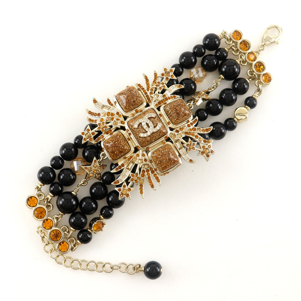 CHANEL bracelet Plated Gold, Rhinestones black COCO Mark