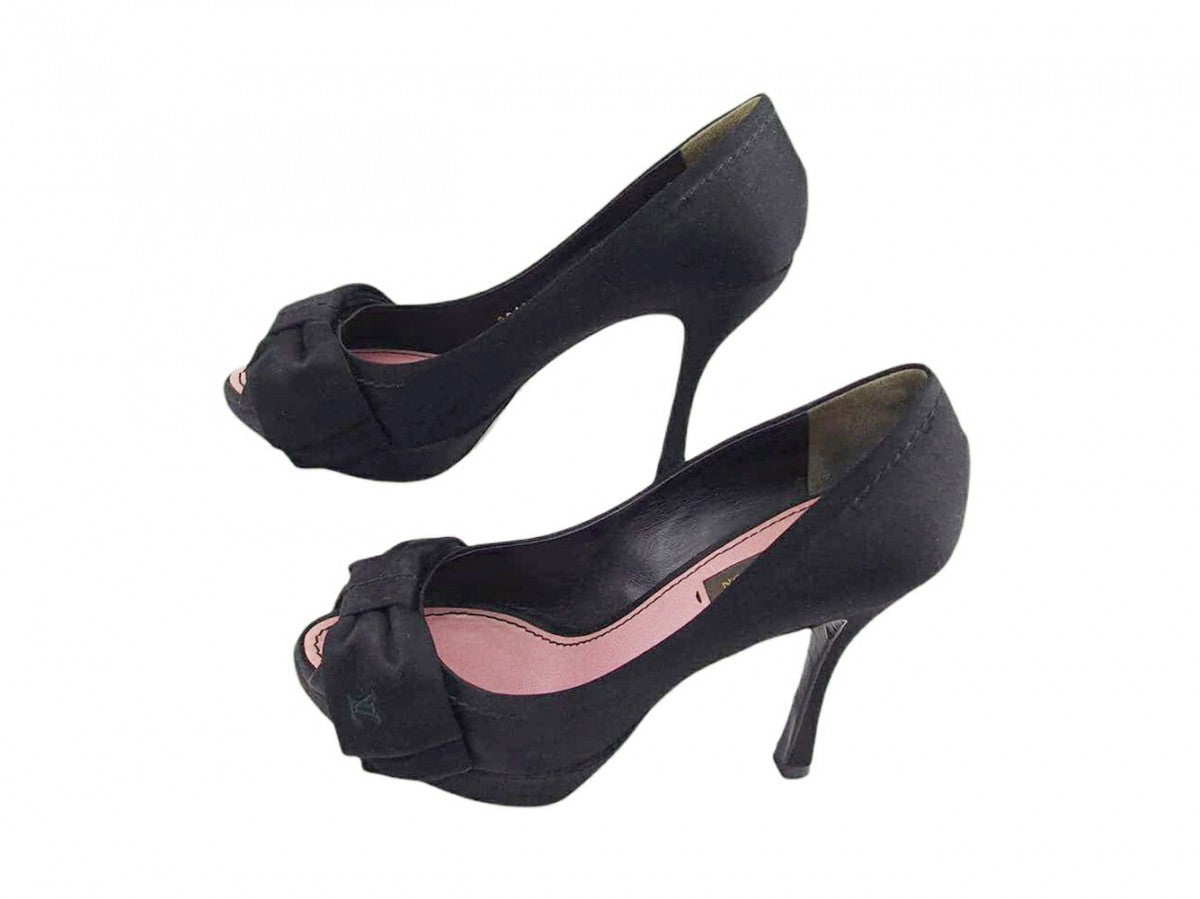 LOUIS VUITTON pumps black #34 Open Toe High Heels 34