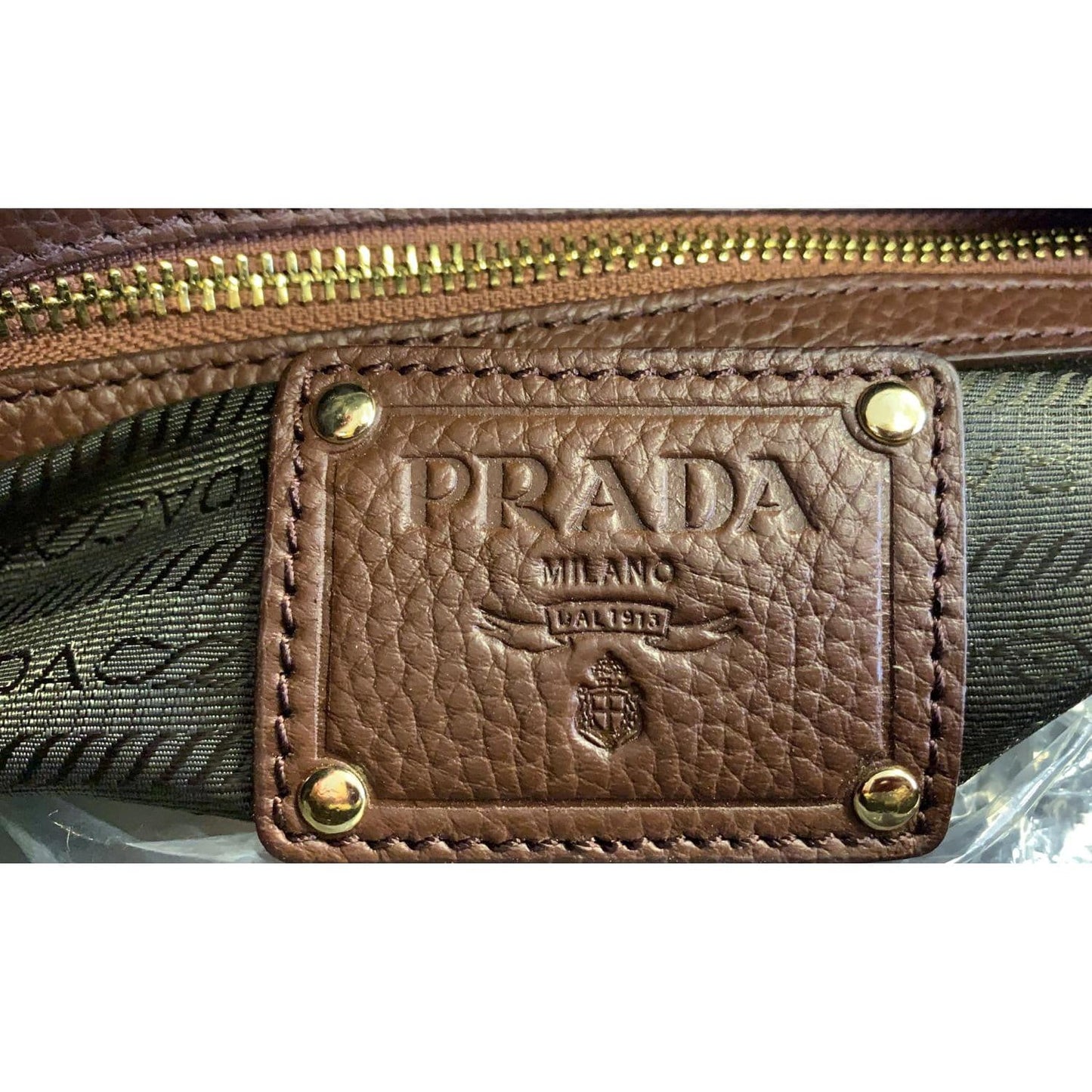 PRADA Cervo Antik Leather Tote Bag Brown