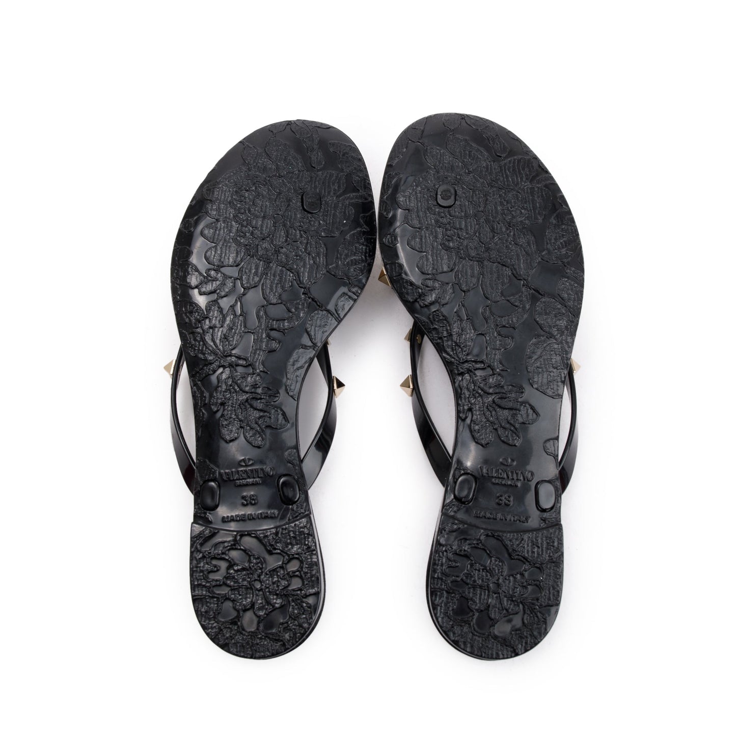 Valentino Black Jelly Thong Rockstud Sandals, Size 38