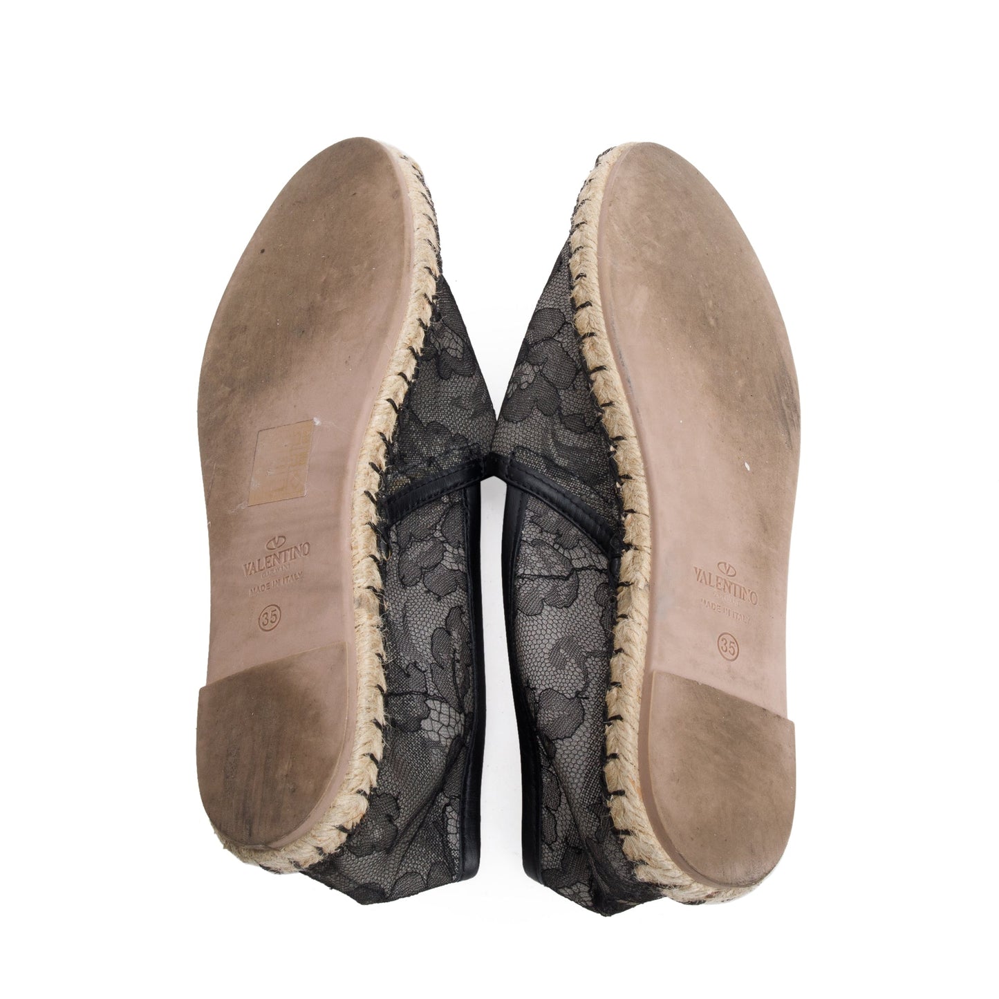 Valentino Black Lace Floral Espadrilles, Size 35