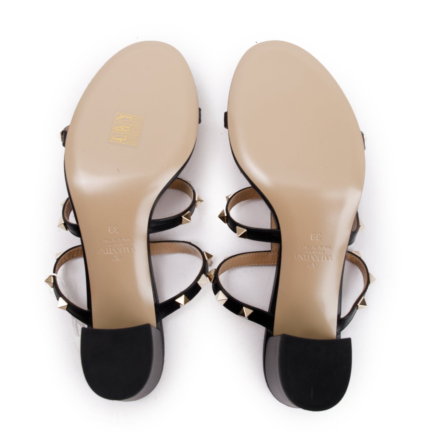 Valentino Black Leather Rockstud Heeled Mule Sandals, Size 39