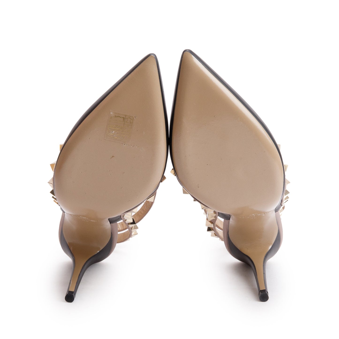 Valentino Black/Beige Leather Rockstud Ankle Strap Pumps, Size 38