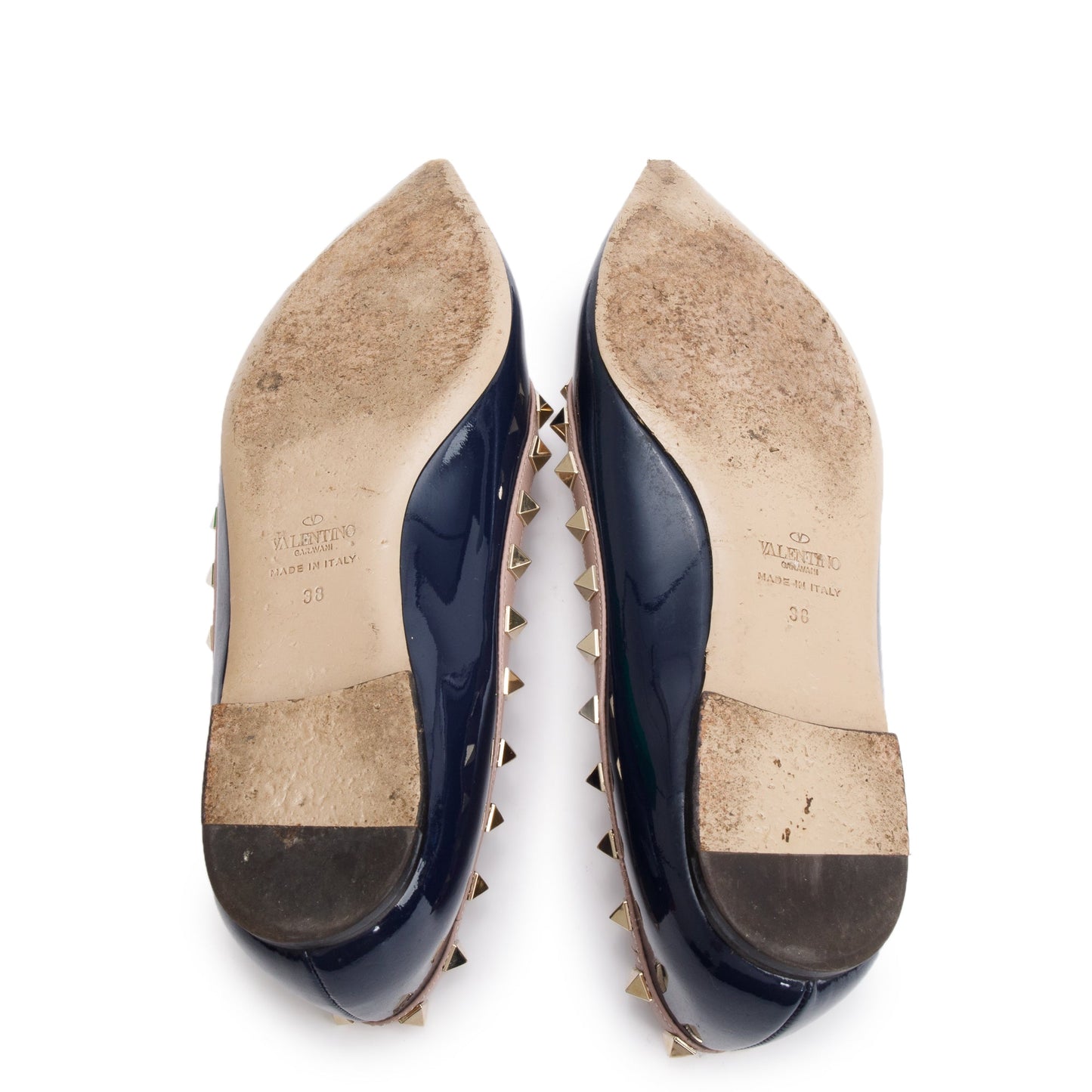 Valentino Blue Patent Leather Rockstud Ballet Flat Shoes, Size 38