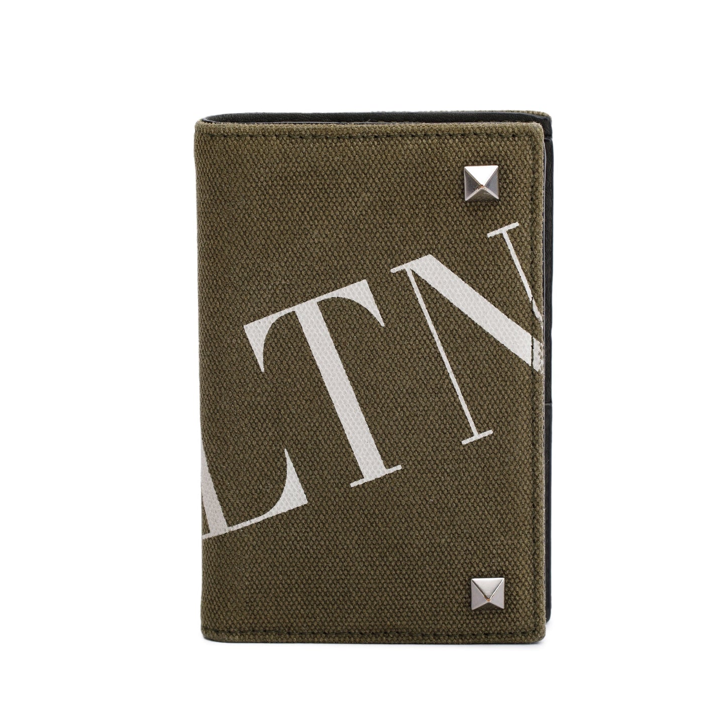 Valentino Green Canvas VLTN Rockstud Card Holder