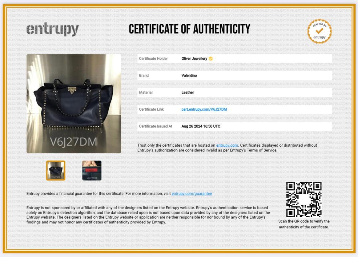 Valentino Navy Calfskin Leather Medium Rockstud Tote Bag