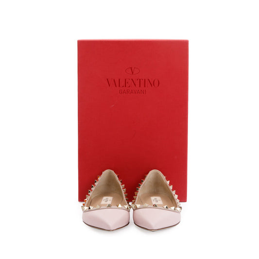 Valentino Pink Leather Rockstud Ballet Flat Shoes, Size 35