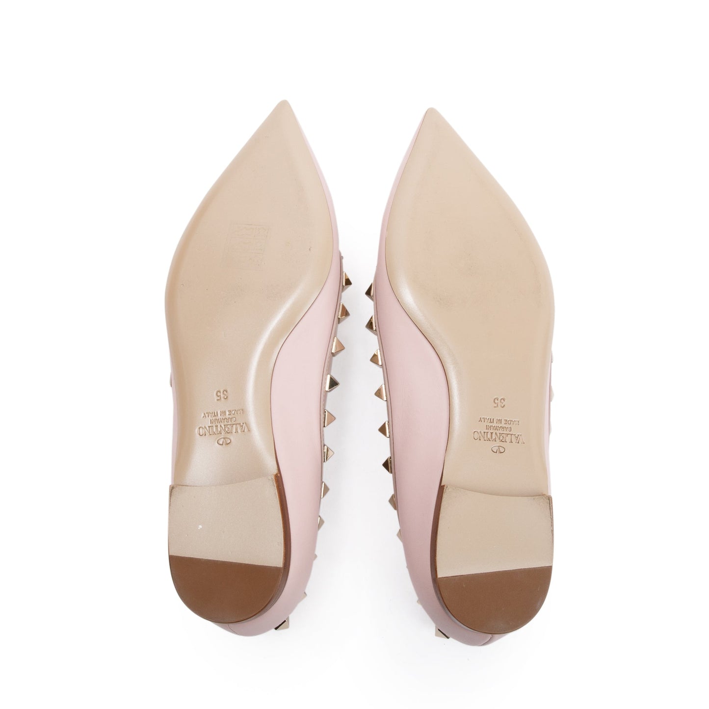 Valentino Pink Leather Rockstud Ballet Flat Shoes, Size 35