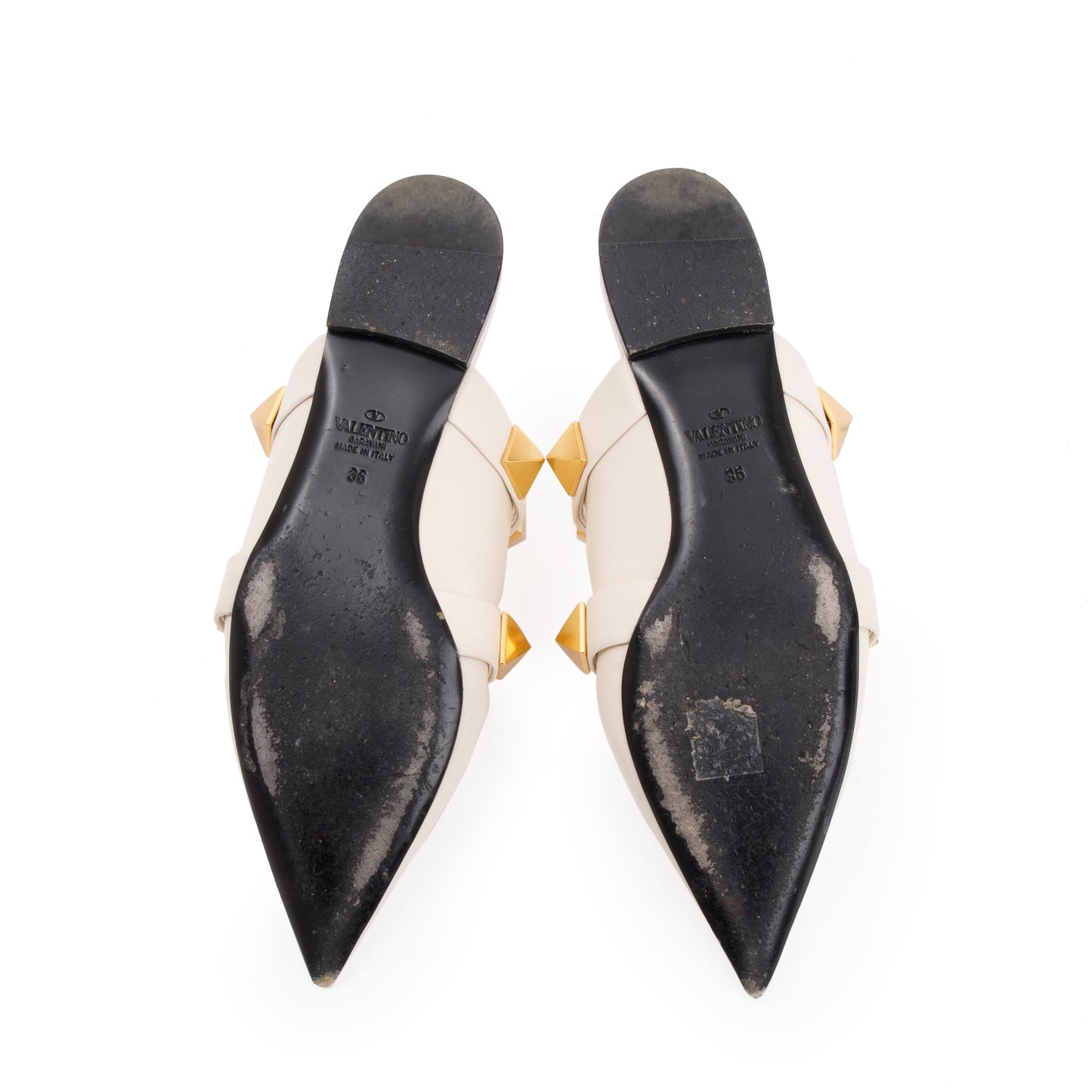 Valentino White Leather Roman Stud Flat Mule, Size 36
